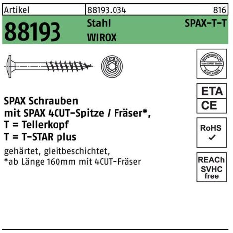 Spax Vis bois Tête disque TORX T50 10X280 Filetée sur 80 4CUT WIROX