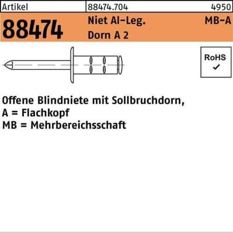 Blindniete R 88474 FLAKO 3,2x 9,5 Niet Aluminium/Dorn A 2 1000 Stück GESIPA (1/2)