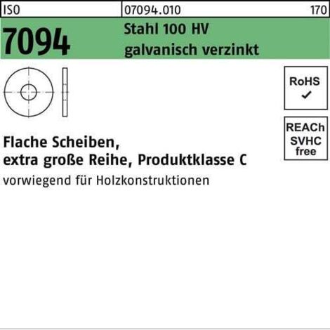 Rondelle ISO 7094 5 Acier 100 HV galv. 100 pièces (1/2)