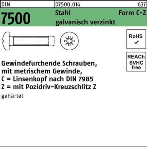Vis à tête cylindrique filetée DIN 7500 LIKO PZ CM 6x25-Z acier galv.zingué 500p. (1/2)