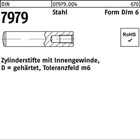Goupille cylindrique DIN 7979 filet femelle D 8x 36 acier trempé tolérance m6 10p. (1/2)