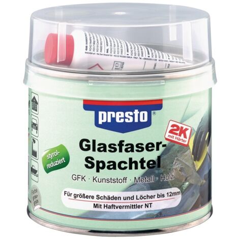 Mastic en fibre de verre 2K gris-vert, durcisseur rouge, boîte de 1000 g (1/2)
