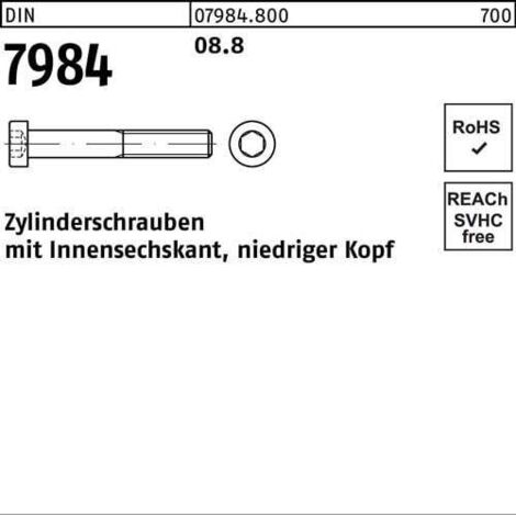 Zylinderschraube DIN 7984 Innen-6kt M12x 60 8.8 100 Stück (1/2)