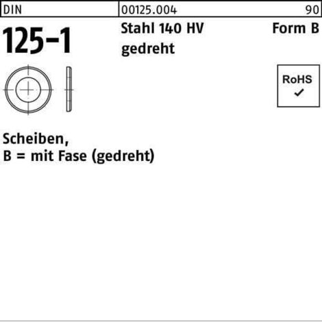 Rondelle DIN 125-1 B 1,1x 3x 0,3 Acier 140 HV torsadé 100 pièces