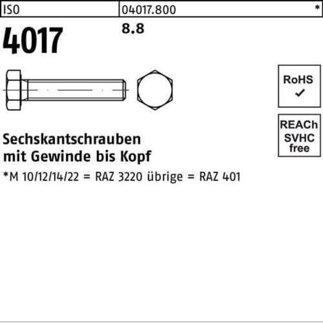 Sechskantschraube ISO 4017 VG M6x 30 8.8 500 Stück
