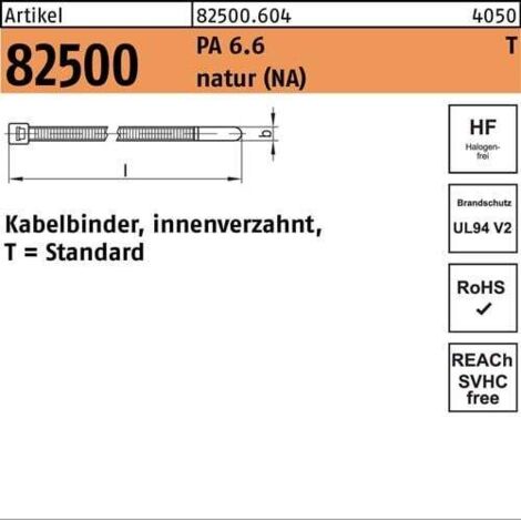 Kabelbinder R 82500 innenverz. 7,6x365/100 PA 6.6 natur 100St. HELLERMANNTYTON (1/2)
