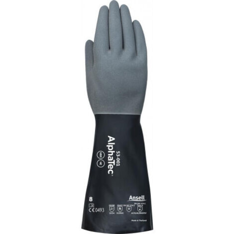 ANSELL Gant chimique AlphaTec 53-001 T9 gris / noir EN 388 EN 374 EN 407 EPI III - 53-001-9 (1/5)