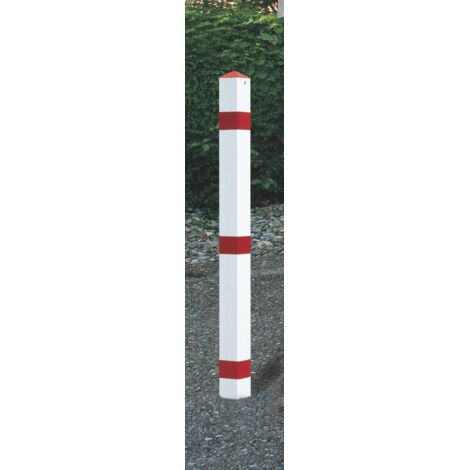 Potelet de blocage acier rouge-blanc avec manchon à sceller dans le sol avec embout pointu (1/2)