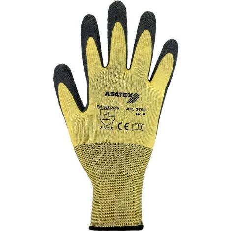 Gant taille 7 jaune/noir EN 388 catégorie EPI II nylon avec latex naturel ASATEX (Par 12) (1/4)