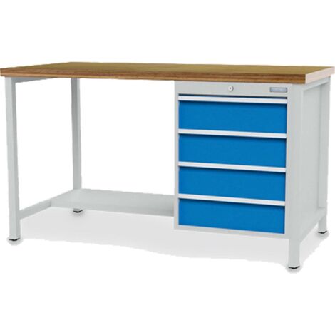 Bedrunka+Hirth Kastenwerkbank Breite 1.500 mm R 18-24 4x Schublade 1x Stahlfachboden halbe Tiefe BxTxH 1.500x750x859 mm - 03.14.16VA (1/5)