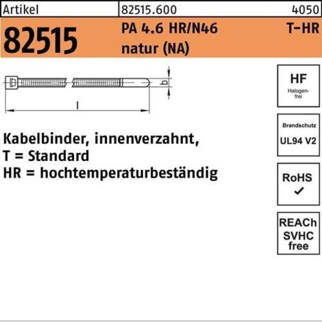 Kabelbinder R 82515 innenverz. 3,5x150/35 PA4.6 HR/N46 NA 100St HELLERMANNTYTON (1/2)