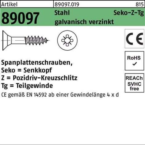 Vis pour panneaux d'aggloméré R 89097 SEKO PZ TG 3x30/18-Z Acier galv. 1000p. (1/2)