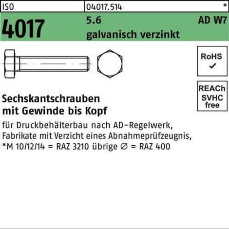 Sechskantschraube ISO 4017 VG M 30 x 60 5.6 AD W7 galvanisch verzinkt 10 Stück