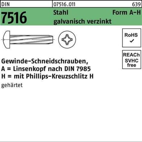 Vis autotaraudeuse DIN 7516 LIKO PH AM 6x40-H acier galv. 250p. (1/2)