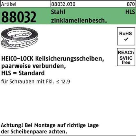 Keilsicherungsscheibe R 88032 HLS-14 Stahl zinklamellenb. geklebt 100St. HEICO (1/2)