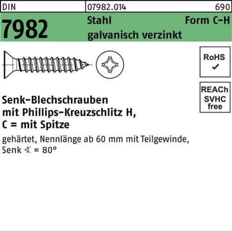 Senkblechschraube DIN 7982 PH/Spitze C 3,5x9,5-H Stahl galv.verz. 1000St. (1/2)