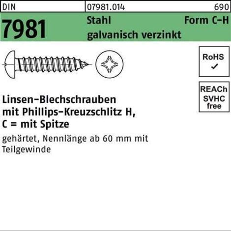 Blechschraube DIN 7981 LIKO PH C6,3x60-H Stahl galv.verz. Spitze 250St. (1/2)