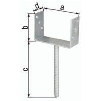 GAH Alberts Support de poteau en U ETA-10/0210 121x100x200x60mm TZN avec ancrage à béton en acier strié - 214296