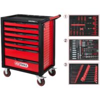 KS TOOLS Racingline noir/rouge Servante d'atelier avec 7 tiroirs et 215 outils Premium - 826.7215