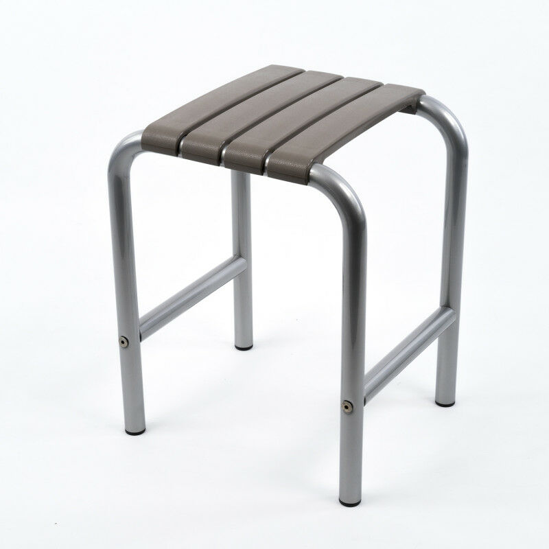 Tabouret de douche, 335 x 385 x 485 mm, Assise Polypropylène Blanc & Pieds  Aluminium Epoxy