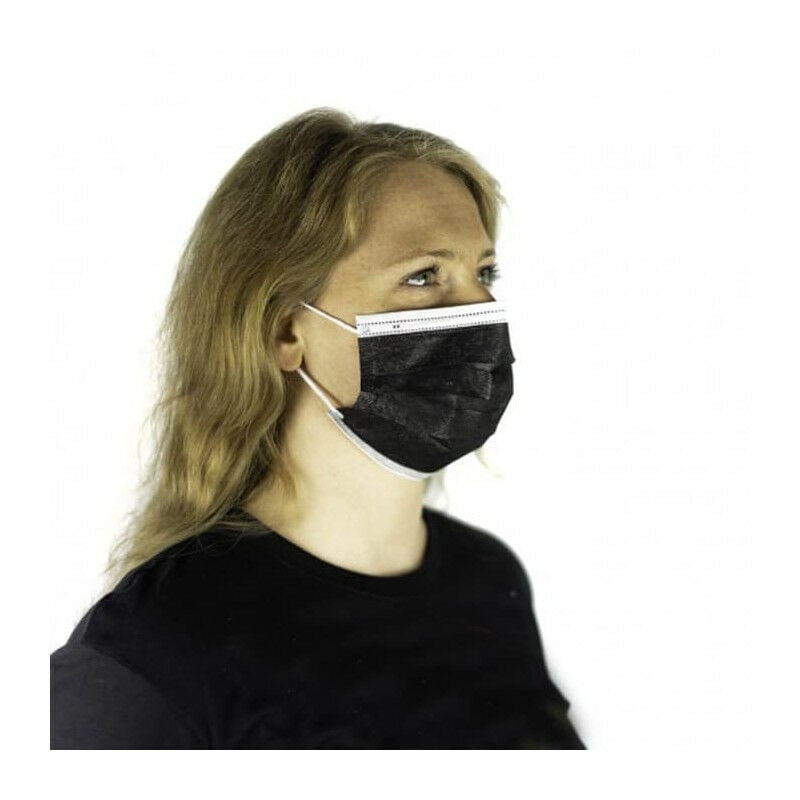 Masque Médical 3 Plis Jetable Noir - Avec Elastiques - Type II