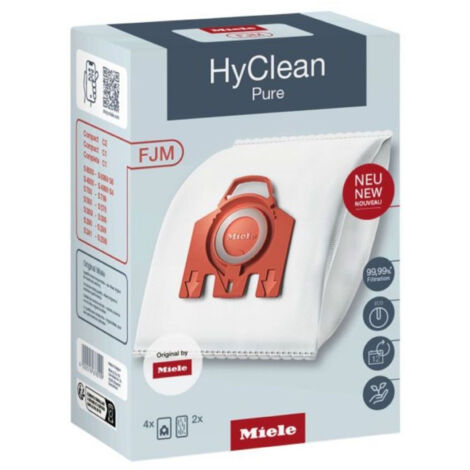 Lot de 4 sacs et 2 filtres pour aspirateur HyClean Pure FJM – Compatible avec Miele S241-S256i/S290-S291/S300i-S399 – Filtre AirClean et filtre moteur