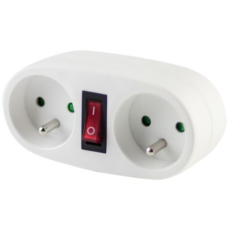 Chacon – Prise biplite 2x16A avec interrupteur blanc – Puissance max 3500W – Tension 250V – Pour installation intérieure (1/5)
