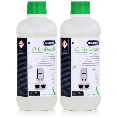 Delonghi – Lot de 2 flacons 500ml Ecodecalk – Détartrant écologique pour cafetières De'Longhi – Élimine dépôts de calcaire efficacement - AS00006179