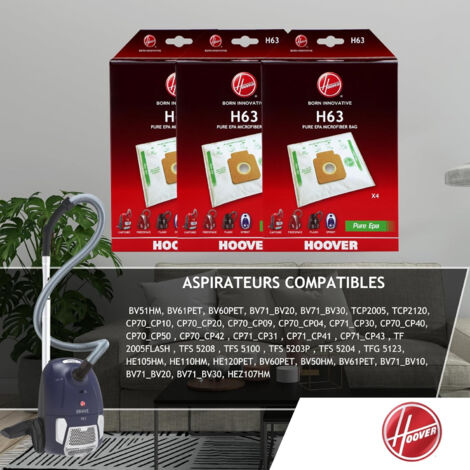 Lot de 3 paquets de 4 sacs H63 microfibres pour aspirateurs Hoover - 35602585 (1/5)