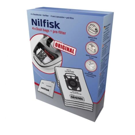 Lot de 4 sacs avec pré-filtres Extrême – Compatible Nilfisk, Progress, Moulinex – Filtration efficace et entretien simplifié (1/2)