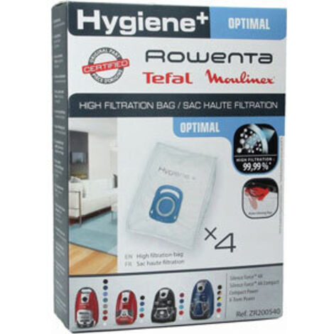 Rowenta – Lot de 4 sacs hygiène+ microfibre pour aspirateur Silence Force – Efficacité optimale de nettoyage – Compatible Silence Force 4A
