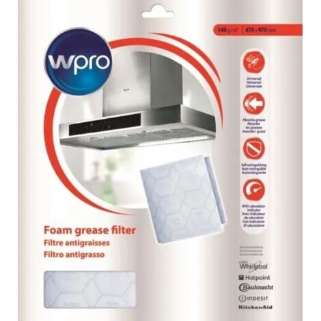 Wpro – Filtre pour hotte anti graisse 570x470mm – Indicateur de saturation – 140g/m² – Compatible avec modèles Whirlpool et autres
