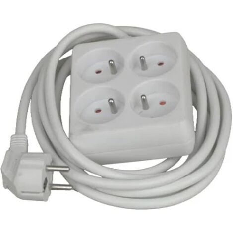 CHACON Bloc multiprise carré 4 prises 16A 3m blanc (1/2)