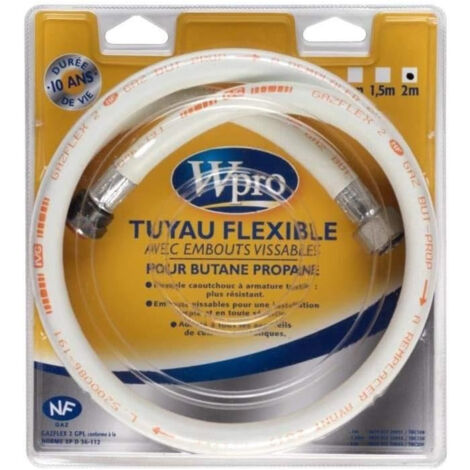 Tuyau de gaz souple en caoutchouc (2m) pour plaque de cuisson Wpro, Propane/ butane -
481981729053 (1/5)