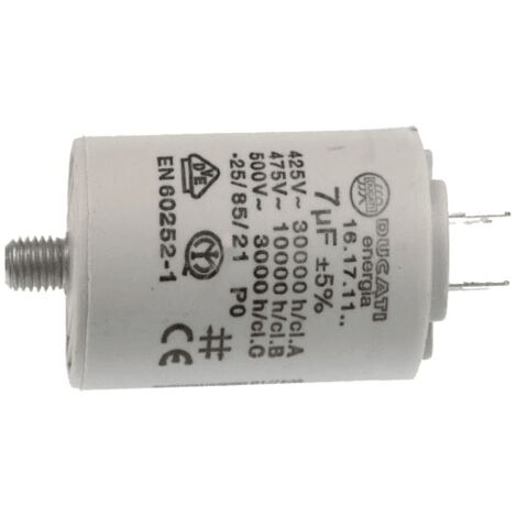 CONDENSATEUR PERMANENT 7 MF 450 V POUR SECHE LINGE CANDY - 9010318 (1/2)