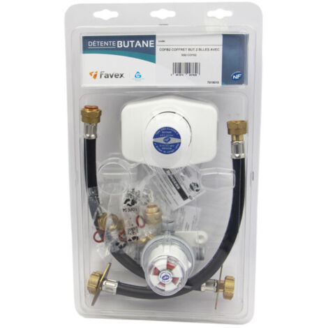Favex – Kit raccordement gaz butane bi-bouteille – Détendeur 2,6 kg/h à 28 mbar – Lyres de 35 cm avec durée de vie de 5 ans – Compatible appareils cuisson - 28mbar