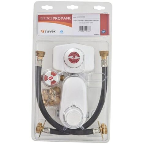 Favex – Coffret de détente complet propane – Inverseur automatique 8 kg/h – Limiteur de pression 1,5 bar – Compatible bouteilles standards