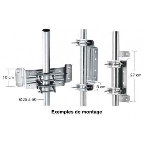 Fixation de mat pour antenne TV et parabole – Hauteur 1.5m – Largeur 50mm – Acier galvanisé pour extérieur – Erard