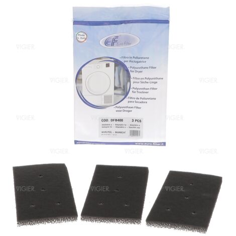 Lot de 3 filtres pour sèche-linge DFB400 – Filtration efficace en polyuréthane – Dimensions 230x110x13mm – Compatible Whirlpool et autres marques (1/5)