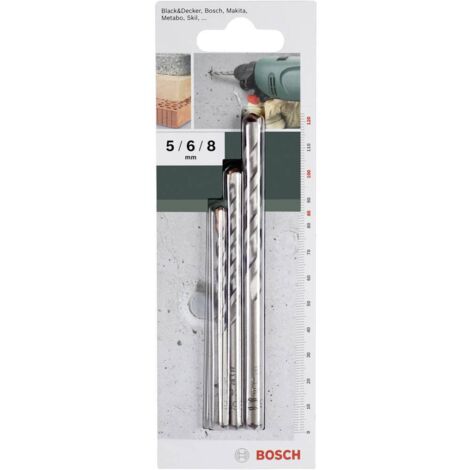 Bosch Accessories 2609255416 carbure de tungstène Jeu de forets pour béton 3 pièces 5 mm, 6 mm, 8 mm tige cylindrique 1