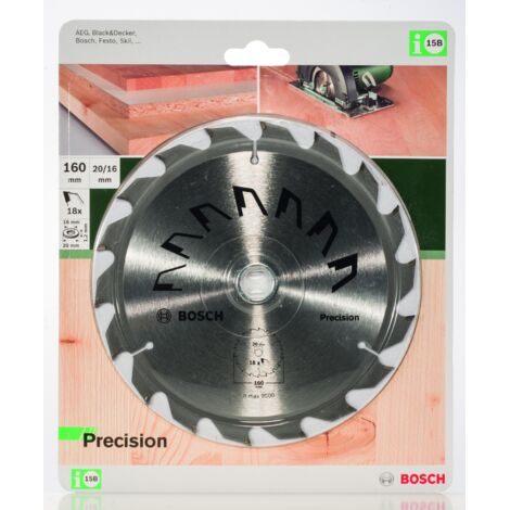 Bosch 1x Lame de Scie Circulaire Precison (pour Bois, O 160 x 2.5/1.5 x 20/16 mm, 18 Dents, ATB, avec 1x Bague de Reduction 16 mm, Accessoire Scie Circulaire) (1/5)