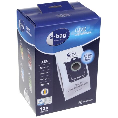 Electrolux – Sac d'aspirateur S-bag Classic Long Performance – 3 couches filtration 99,5 % – Étanchéité membrane TPE – Boîte de 12 sacs synthétiques