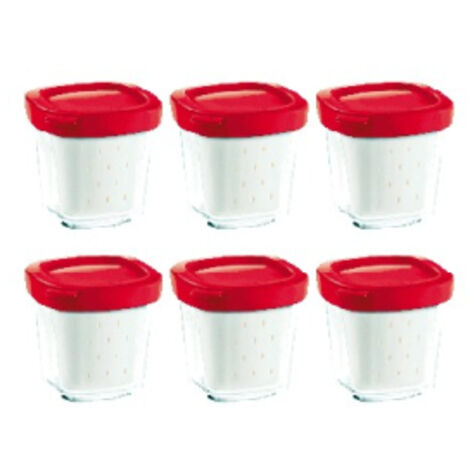 Yaourtière SEB Multi Délices XF100501 - Coffret de 6 pots en verre avec égouttoir et couvercle rouge