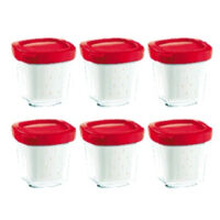 Yaourtiere SEB Multi Delices XF100501 - Coffret de 6 pots en verre avec egouttoir et couvercle rouge
