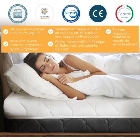 TANHK Matelas de circulation d'air frais 80x200, 20cm,  Souple à mi-ferme, Hypoallergénique, Housse amovible, Fabriquée en Italie