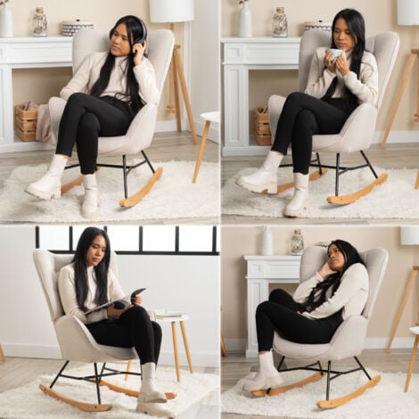 MEUBLES COSY Rocking Chair for Nursery Relaxing Nursing Armchair with High Backrest for Adults Mum Feeding Reading Glider Fabric with Metal Legs Wood Base, Living Rooms, Bedrooms, Balcony, Beige