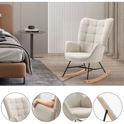 MEUBLES COSY Rocking Chair for Nursery Relaxing Nursing Armchair with High Backrest for Adults Mum Feeding Reading Glider Fabric with Metal Legs Wood Base, Living Rooms, Bedrooms, Balcony, Beige