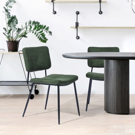 MEUBLES COSY Set of 2 Scandinavian dining room chairs in green fabric