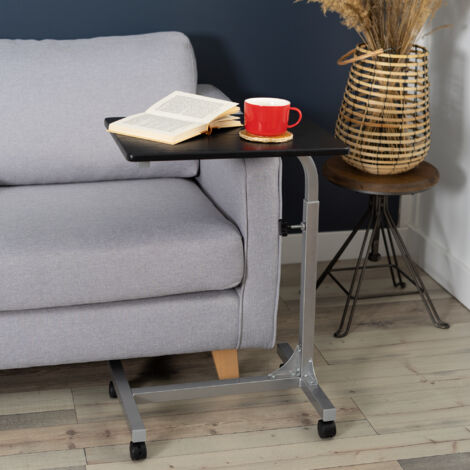 MEUBLES COSY Laptop Overbed Table Height Adjustable Sofa Side Table - with 4 Lockable Casters PC Stand - for Living Room Office Bedroom Desk, Metal, Black, 48x37x79 cm