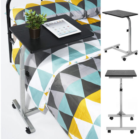 MEUBLES COSY Laptop Overbed Table Height Adjustable Sofa Side Table - with 4 Lockable Casters PC Stand - for Living Room Office Bedroom Desk, Metal, Black, 48x37x79 cm